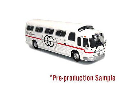 Iconic Replicas 870281 HO Scale 1966 GM 4107 Motorcoach Bus - Assembled -- Gray Coach (Pearson Airport; white, red, black)