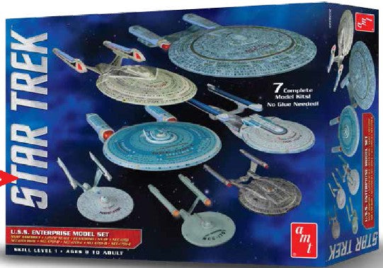 AMT Models 954 1/2500 Star Trek USS Enterprise Set: NX01, NCC1701, NCC1701 Refit, NCC1701B/C/D/E (7 Snap Kits)