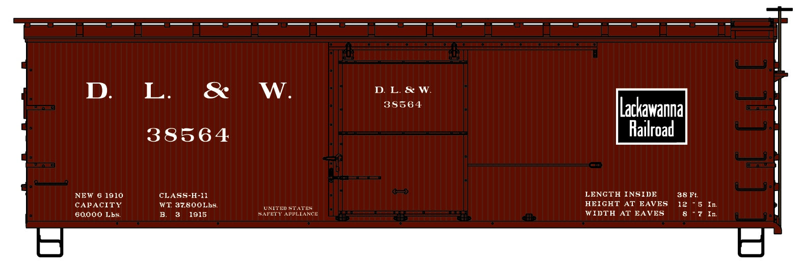 Accurail 1802 Ho 36'Dbl Sht Wood Boxcar Dl&W