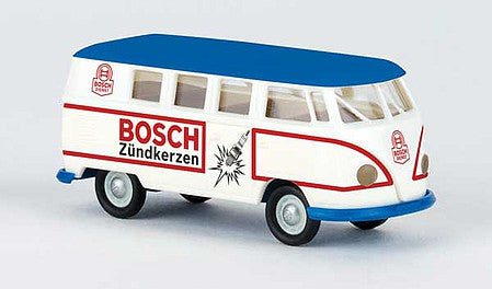 Brekina 31606 HO Scale 1960 Volkswagen T1b Passenger Van - Assembled -- Bosch (white, blue, red, German Lettering)
