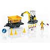 LGB 49501 G Scale Railworks Work Train Accessory Set -- Tracked Excavator, Figure, Side-Dump Car, Construction Signs and Barriers