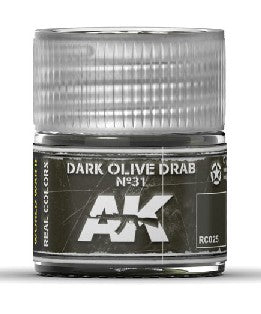 AK Interactive RC25 Real Colors: Dark Olive Drab Nº31 Acrylic Lacquer Paint 10ml Bottle
