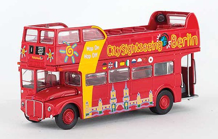 Brekina 61104 HO Scale AEC Routemaster Double-Deck Bus with Open Roof - Assembled -- City Sightseeing Berlin, Germany (red, yellow, purple)