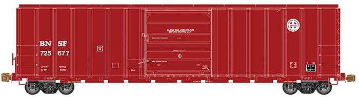 Atlas Model Railroad 50005578 N Scale FMC 5077 Single-Door Boxcar - Ready to Run -- Burlington Northern Santa Fe 725684 (Boxcar Red, white)