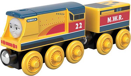 Fisher Price FXT43 V Scale Thomas and Friends(TM) Wooden Railway -- Rebecca the Locomotive & Tender #22 (North West Railway; yellow, blue, red)