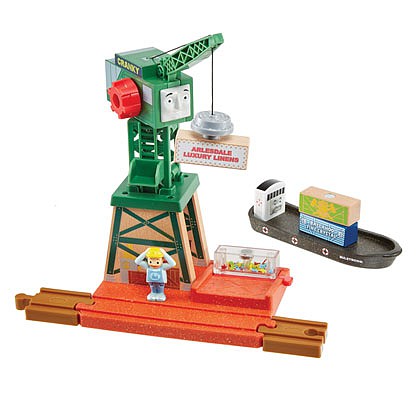 Fisher Price GGG70 V Scale Cranky at the Docks - Thomas and Friends(TM) Wooden Railway -- Set with Crane, Cargo Pieces, Figure and Barge