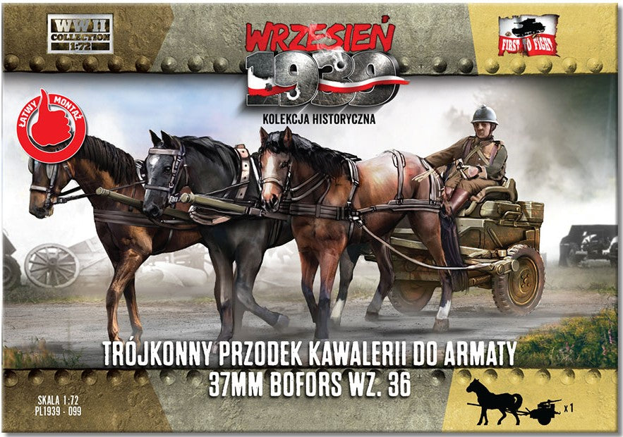 First to Fight 99 1/72 WWII Horse-Drawn Cavalry Carriage for Bofors 37mm wz36 Gun w/3 Horses