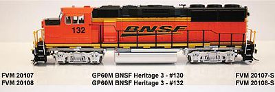 Fox Valley Models 20107 HO Scale EMD GP60M - Standard DC -- BNSF Railway #130 (Heritage 3, orange, black, yellow, Wedge Logo)