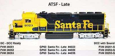 Fox Valley Models 20253 HO Scale EMD GP60 - Standard DC -- Santa Fe #4035 (Warbonnet, blue, yellow)