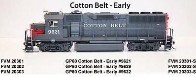 Fox Valley Models 20303 HO Scale EMD GP60 - Standard DC -- Cotton Belt SSW #9632 (gray, red)