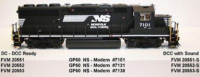 Fox Valley Models 20553 HO Scale EMD GP60 - Standard DC -- Norfolk Southern #7138 (black, white, Horse Head Logo)