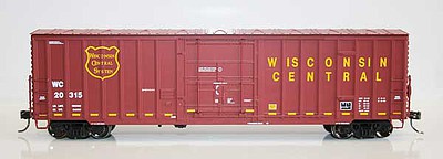 Fox Valley Models 30040 HO Scale Soo Line-Built 7-Post Plug-Door Boxcar w/X Panel Roof - Ready to Run -- Wisconsin Central #20324 (maroon, yellow)