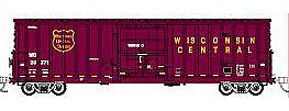 Fox Valley Models 30041 HO Scale Soo Line-Built 7-Post Plug-Door Boxcar w/X Panel Roof - Ready to Run -- Wisconsin Central #20341 (maroon, yellow)
