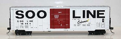 Fox Valley Models 30045 HO Scale Soo Line-Built 7-Post 50' Plug-Door Boxcar - Ready to Run -- Soo Line #18464 (white, black, red; Colormark)