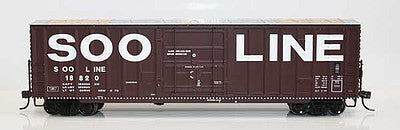 Fox Valley Models 30049 HO Scale Soo Line-Built 7-Post 50' Plug-Door Boxcar - Ready to Run -- Soo Line #18824 (Boxcar Red, white; Fiberglass Roof Panels)