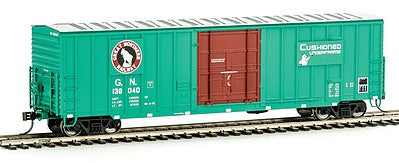 Fox Valley Models 30249 HO Scale Soo Line-Built 7-Post Plug-Door Boxcar w/Diagonal-Panel Roof - Ready to Run -- Great Northern #138040 (Jade Green, red, white; Rocky Silhouette)