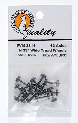 Fox Valley Models 3311 N Scale 33" Wide Wheels pkg(12) -- .553" Axle