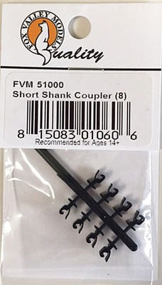 Fox Valley Models 51000 N Scale Short-Shank Fixed-Knuckle Coupler pkg(8)