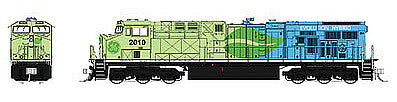 Fox Valley Models 70120 N Scale GE ES44AC, 3-Window Cab, High Rear Headlight, Hi-Ad Trucks - Standard DC -- General Electric #2010 (Evolution Hybrid Demonstrator, green, blue)
