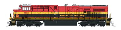 Fox Valley Models 70210 N Scale GE ES44AC w/4-Window Cab, Low Rear Headlight & Steerable Trucks - Standard D -- Kansas City Southern #4685 (Southern Belle, red, black, yellow)