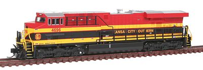 Fox Valley Models 70211 N Scale GE ES44AC w/4-Window Cab, Low Rear Headlight & Steerable Trucks - Standard D -- Kansas City Southern #4696 (Southern Belle, red, black, yellow)
