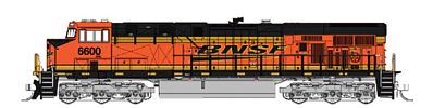Fox Valley Models 70406 N Scale GE ES44C4 - Standard DC -- BNSF Railway #6608 (orange, black, yellow, Wedge Logo)