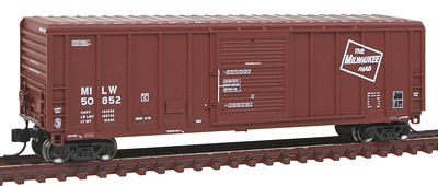 Fox Valley Models 81067 N Scale P-S 5344 Cu.ft. Single Door Boxcar - Ready to Run -- Milwaukee Road #50852 (Boxcar Red, Large Logo)