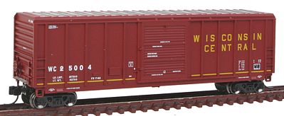 Fox Valley Models 81264 N Scale P-S 5344 Cu.ft. Single Door Boxcar - Ready to Run -- Wisconsin Central #25004 (maroon, white, yellow)