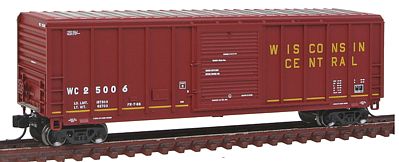 Fox Valley Models 81265 N Scale P-S 5344 Cu.ft. Single Door Boxcar - Ready to Run -- Wisconsin Central #25006 (maroon, white, yellow)