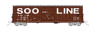 Fox Valley Models 81791 N Scale Soo Line 50' 7-Post Plug-Door Boxcar - Ready to Run -- Soo Line #18662 (Boxcar Red, Billboard Lettering, Dashed Sill Stripe)