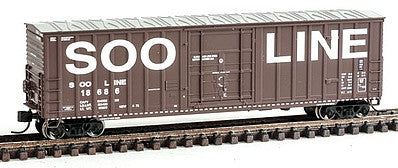 Fox Valley Models 81792 N Scale Soo Line 50' 7-Post Plug-Door Boxcar - Ready to Run -- Soo Line #18686 (Boxcar Red; Billboard Lettering, Dashed Sill Stripe)
