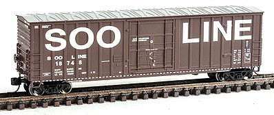 Fox Valley Models 81793 N Scale Soo Line 50' 7-Post Plug-Door Boxcar - Ready to Run -- Soo Line #18748 (Boxcar Red; Billboard Lettering, Dashed Sill Stripe)