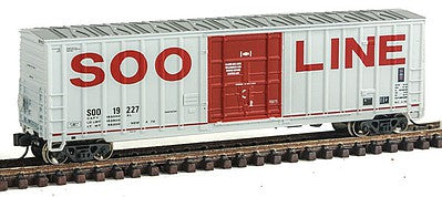 Fox Valley Models 81795 N Scale Soo Line 50' 7-Post Plug-Door Boxcar - Ready to Run -- Soo Line #19227 (white, red; red Billbaord Letters)
