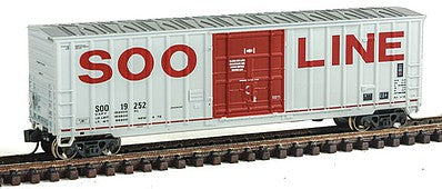 Fox Valley Models 81796 N Scale Soo Line 50' 7-Post Plug-Door Boxcar - Ready to Run -- Soo Line #19252 (white, red; red Billbaord Letters)