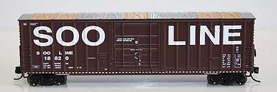 Fox Valley Models 81816 N Scale Soo Line-Built 7-Post 50' Plug-Door Boxcar - Ready to Run -- Soo Line #18824 (Boxcar Red, white; Fiberglass Roof Panels)