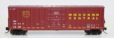 Fox Valley Models 81819 N Scale Soo Line-Built 7-Post 50' Plug-Door Boxcar - Ready to Run -- Wisconsin Central #26349 (maroon, yellow; Experimental Bold Lettering)