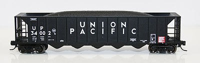 Fox Valley Models 8360112 N Scale Ortner 5-Bay Rapid Discharge Hopper with Coal Load - Ready to Run -- Union Pacific 34049 (black, white)
