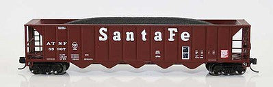 Fox Valley Models 8360212 N Scale Ortner 5-Bay Rapid Discharge Hopper with Coal Load - Ready to Run -- Atchison, Topeka & Santa Fe #85974 (Boxcar Red, white)
