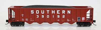 Fox Valley Models 8360310 N Scale Ortner 5-Bay Rapid Discharge Hopper with Coal Load - Ready to Run -- Southern Railway 390359 (Boxcar Red, white)