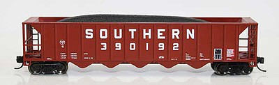 Fox Valley Models 836037 N Scale Ortner 5-Bay Rapid Discharge Hopper with Coal Load - Ready to Run -- Southern Railway 390283 (Boxcar Red, white)