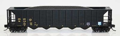 Fox Valley Models 836052 N Scale Ortner 5-Bay Rapid Discharge Hopper with Coal Load - Ready to Run -- CSUX 79121 (black, yellow)