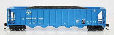 Fox Valley Models 836082 N Scale Ortner 5-Bay Rapid Discharge Hopper with Coal Load - Ready to Run -- US Steel Cumberland Mine 22 (blue, white)