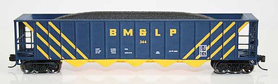 Fox Valley Models 836093 N Scale Ortner 5-Bay Rapid Discharge Hopper with Coal Load - Ready to Run -- Black Mesa & Lake Powell 316 (blue, yellow)
