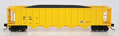 Fox Valley Models 836112 N Scale Ortner 5-Bay Rapid Discharge Hopper with Coal Load - Ready to Run -- Kerr MecGee KMCX #80365 (yellow)