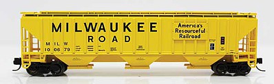 Fox Valley Models 850012 N Scale 4750 Cu.Ft. 3-Bay Covered Hopper - Ready to Run -- Milwaukee Road 100698 (yellow, America's Resourceful Railroad Slogan)