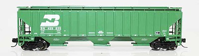 Fox Valley Models 850021 N Scale 4750 Cu.Ft. 3-Bay Covered Hopper - Ready to Run -- Burlington Northern 459557 (Cascade Green, 1990s Scheme, 3-Line)