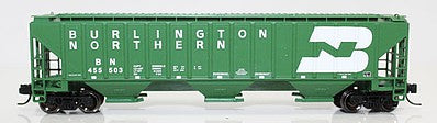 Fox Valley Models 852023 N Scale 4740 Cu.Ft. 3-Bay Covered Hopper - Ready to Run -- Burlington Northern 455775 (Cascade Green, white, Early Large Logo)