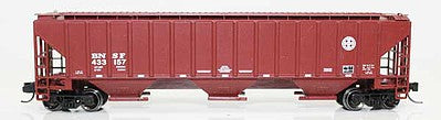 Fox Valley Models 852031 N Scale 4740 Cu.Ft. 3-Bay Covered Hopper - Ready to Run -- Burlington Northern Santa Fe 433157 (Boxcar Red, Circle-Cross Logo)