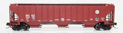 Fox Valley Models 852033 N Scale 4740 Cu.Ft. 3-Bay Covered Hopper - Ready to Run -- Burlington Northern Santa Fe 433243 (Boxcar Red, Circle-Cross Logo)