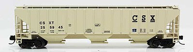 Fox Valley Models 852042 N Scale 4740 Cu.Ft. 3-Bay Covered Hopper - Ready to Run -- CSX 256055 (beige, black)